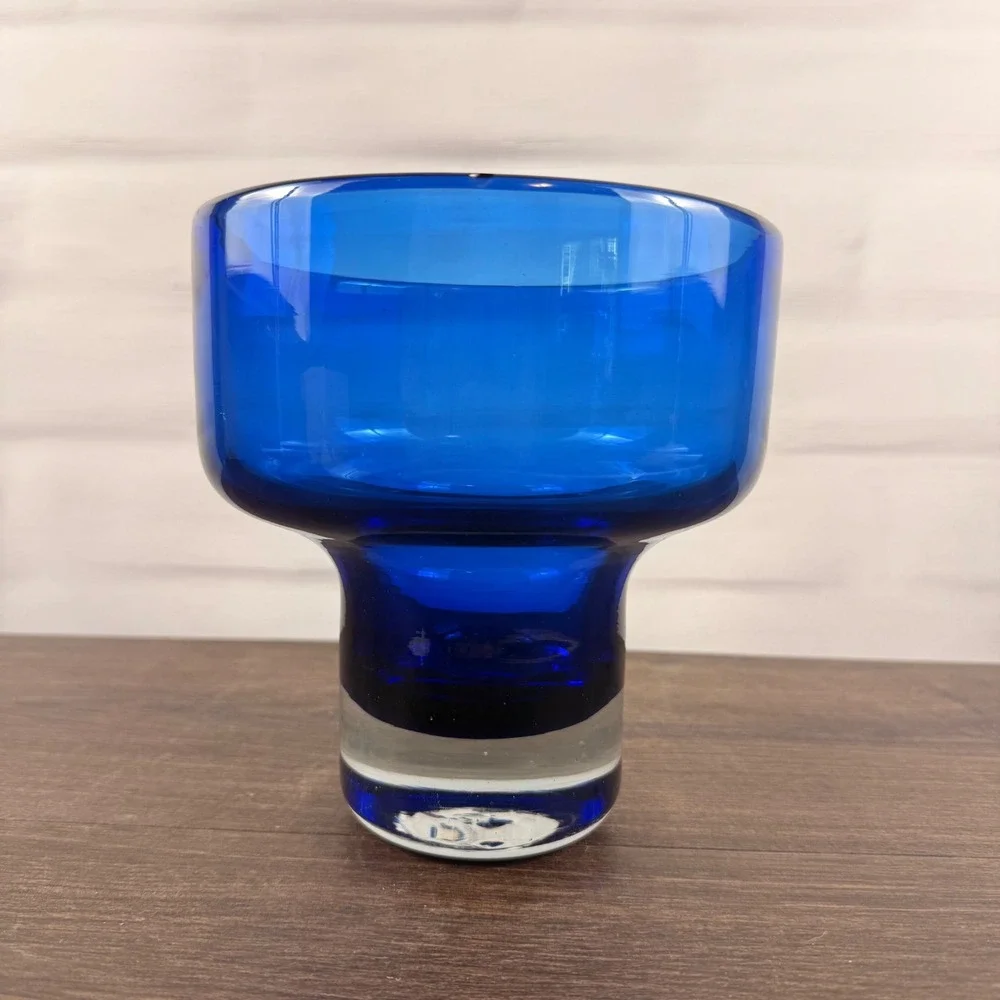 Blenko 596 Persian Blue Art Glass Vase Mid Century Modern - READ